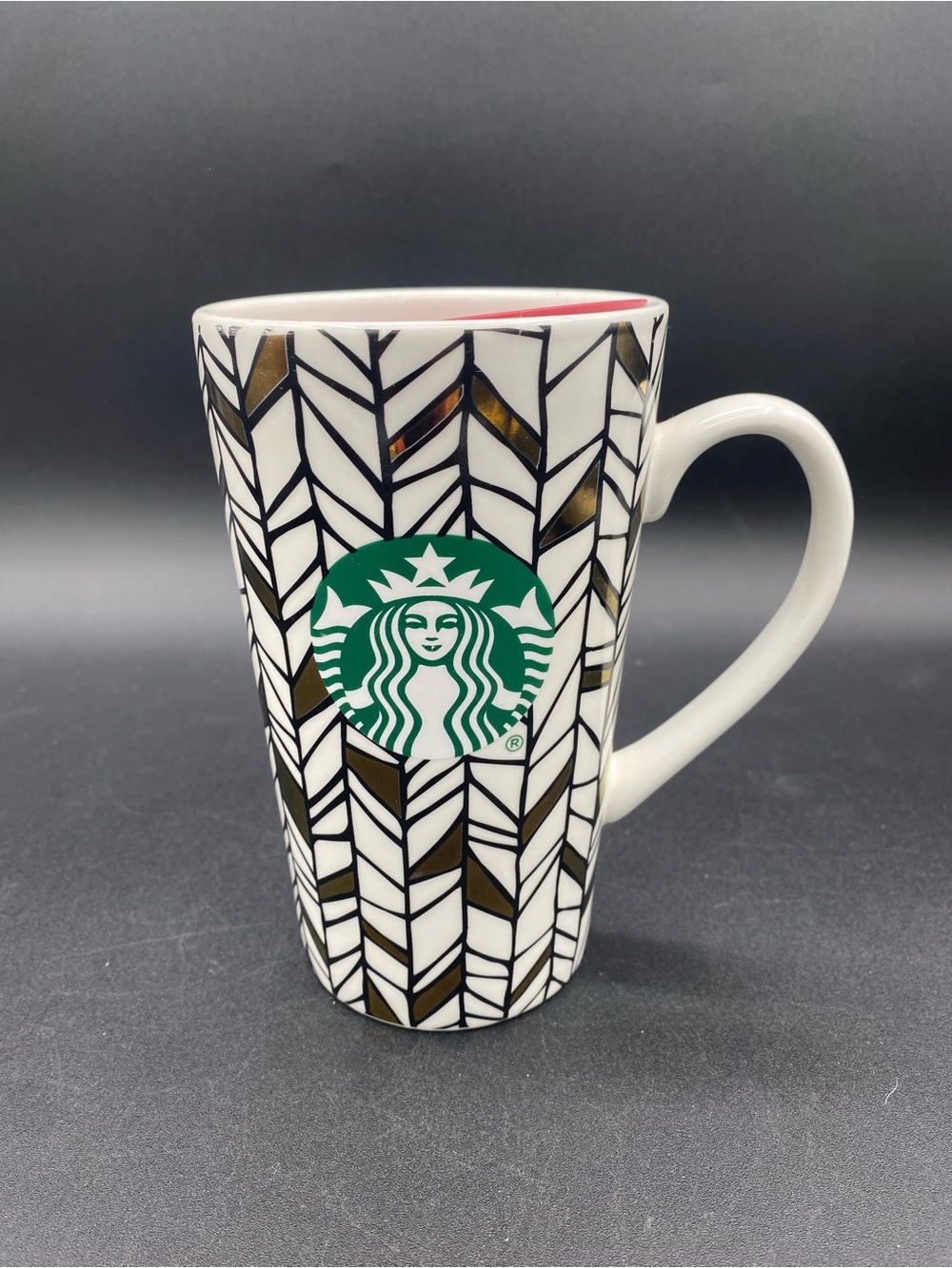 Starbucks Black & Gold Herringbone Geometric Ceramic Mug 14 oz